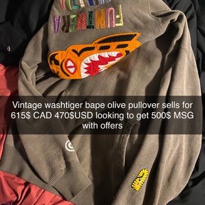 Bape vintage wash tiger pullover hoodie